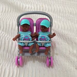 Twin Baby Doll Stroller Set - Teal and Purple